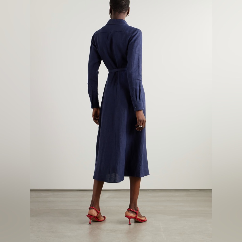 NWT Ralph Lauren Collection Aniyah Belted Linen Midi Wrap Dress Size 4 Navy - Picture 3 of 15